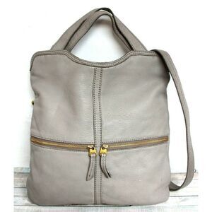 FOSSIL GRAY GENUINE LEATHER CONVERTIBLE TOP HANDLE SHOULDER BAG HANDBAG TOTE
